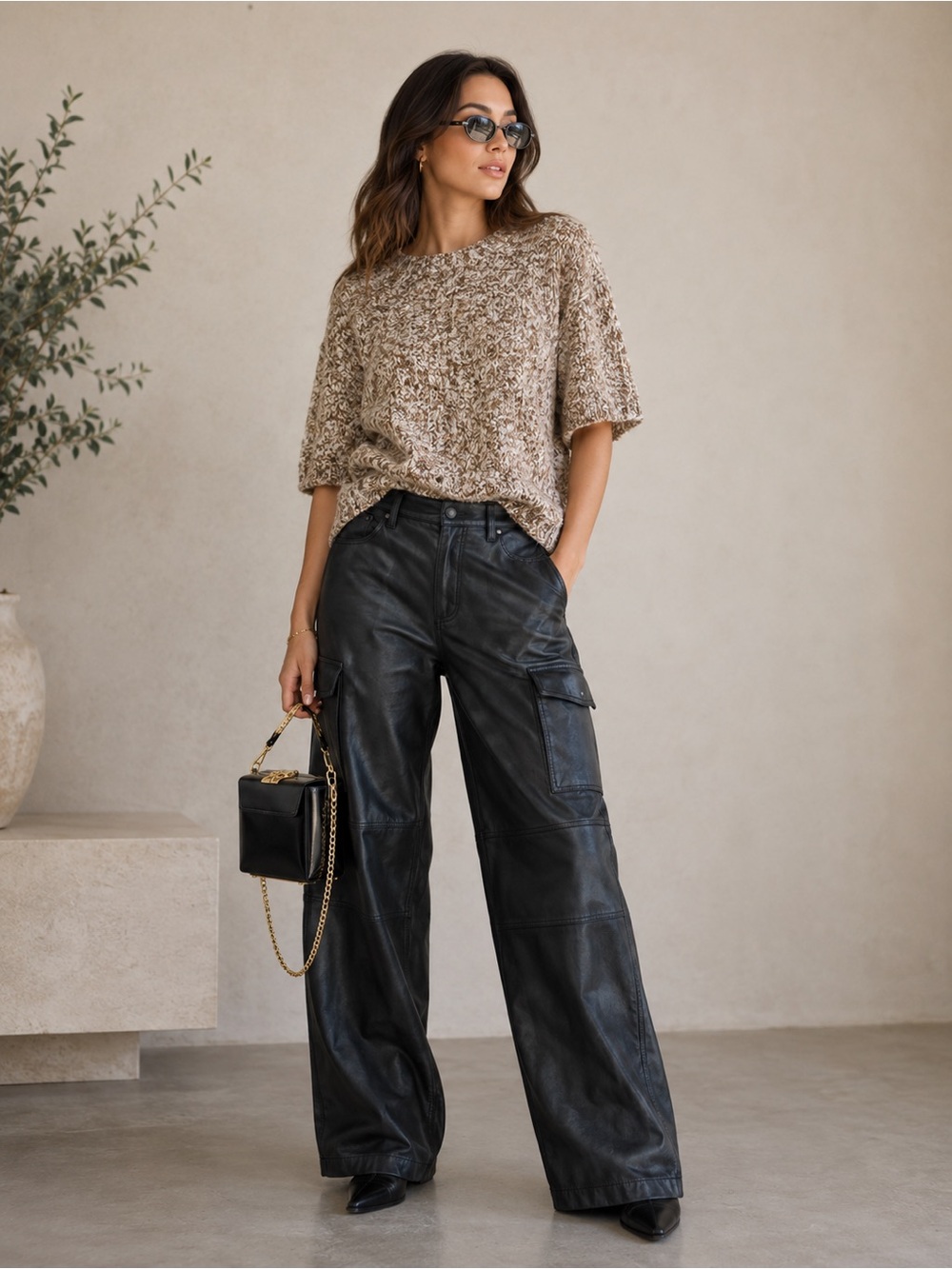 Women GAP Black Leather Cargo Pants